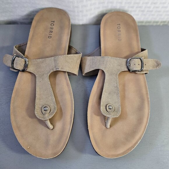 Torrid Womens adjustable Buckle Suede Sandals Size 11.5 Tan Slip-On Like New - Picture 1 of 9